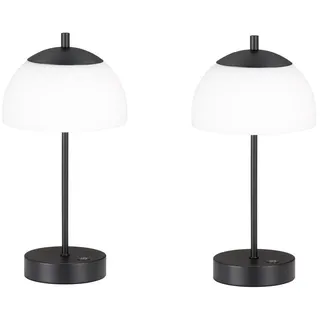 easy! BY FHL LED Nachttischlampe, USB-Ladefunktion, LED fest integriert, Lichtfarbe Warmweiß-Tageslichtweiß einstellbar, 2er SET Pilzlampen kabellos mit Metallfuß & Glasschirm Weiß, 35cm hoch weiß