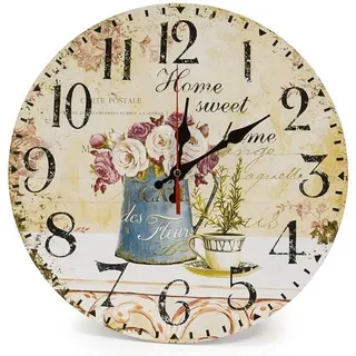 Vintage-wanduhr Im Rustikalen Stil, 34 Cm, Geräuschlose Timer-uhr Mit Holzzifferblatt (kaffee Und Blume)