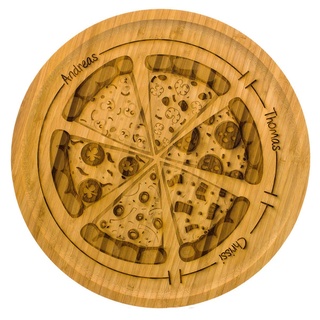 SNEG Pizzateller/Servierteller aus 32cm aus Holz (Bambus) mit lustiger, persönlicher Gravur und Pizza-Motiv