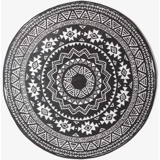 Homescapes Outdoor Teppich wetterfest, runder Gartenteppich schwarz-weiß mit Mandala-Muster, beidseitig verwendbar, regenfest & abwaschbar für Balkon, Terrasse, Garten, Camping & Indoor, 180 cm