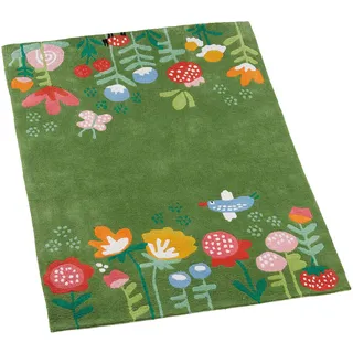 Kinderteppich 100% Baumwolle in Handarbeit hergestellt, Blumen, 100 x 130 cm