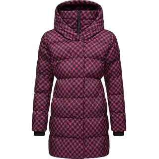 Steppmantel RAGWEAR "Niara Print", Damen, Gr. S (36), pink (fuchsia), Obermaterial: 100% Polyester. Innenfutter: 100% Polyester. Wattierung: 100% Polyester, tailliert ca. Mitte Oberschenkel, hoch geschlossener Ausschnitt, Ärmel ohne Ärmelschlitz Rippstrickbündchen, Mäntel Steppmantel, wasserdichter Mantel mit angesagtem Hahnentritt Muster
