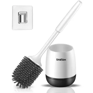 Braoses WC Bürste mit Halter Silikon Toilettenbürste Set Langer Stiel klobürste und schnell trocknendem Haltersatz für Badezimmer oder Gäste-WC Wandmontage & Stehen (Weiß & Schwarz)