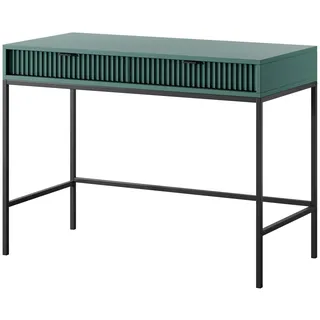 BETTSO - Nova T-104 - Konsolen - Schminktisch - Beistelltisch - Kommode - Deko Wohnzimmer - Wohnzimmertisch - mit 2 Schubladen - Geriffelt, Schmal - Glamour - Grün - mit schwarzen Griffen