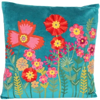 Casa Moro Boho Chic Dekokissen Livia HELLBLAU 40x40 mit Füllung & Blumen-Schau Bestickt Zierkissen bunt quadratisch Couch-Kissen Sofa-Kissen KI10004