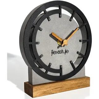 FLEXISTYLE Modern standuhr tischuhr klein aus Holz Eiche Wohnzimmer Badezimmer Uhr Holz tischuhren holzuhr Tisch Uhr tischuhr modern standuhr Clock grau schwarz (Style 5)