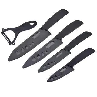 Wolf War keramikmesser, Keramikmesser Set mit Schutzhülle, Küchenmesser Set mit 4-teilig Messer und 1 Sparschäler, Kochmesser Sets für Fleisch, Obst, Gemüse - Schwarz