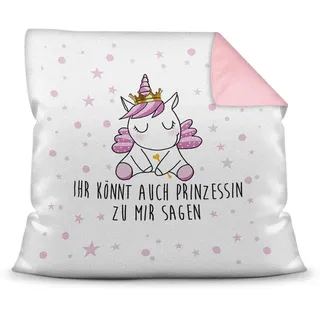 Tassendruck Farbkissen Rosa inkl. Füllung mit Spruch Ihr könnt auch Prinzessin zu Mir Sagen - Glitzer/Geschenk-Idee/Stern/Deko-Kissen/Einhorn/Unicorn