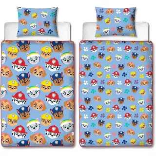 Character World Offizielle Paw Patrol-Bettdecke ohne Bezug, wendbare Steppdecke, Kissen und Kissenbezug, waschbare Bettdecke, perfekt für Reisen und Übernachtungen, Einzelbett, 4,5 Tog