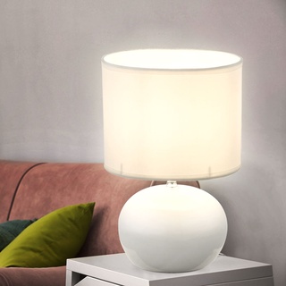 Tischleuchte Tischlampe beige Textil Keramik H 25 cm Wohnzimmer Schlafzimmer Esszimmer