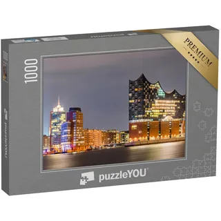 puzzleYOU: Puzzle 1000 Teile „Elbphilharmonie und Hamburger Hafen bei Nacht“ – aus der Puzzle-Kollektion Hamburg, Deutsche Städte