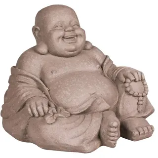 Figur Lachender Buddha sitzend - für Haus und Garten - Höhe 40 cm - grau
