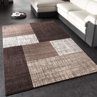 Paco Home Designer Teppich Modern Kariert Kurzflor Teppich Design Meliert In Braun Creme, Grösse:140x200 cm