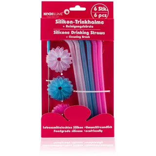 Kochblume Silikon-Trinkhalme 6-tlg. mit Reinigungsbürste | Premium-Silikon | Hitzebeständig | Spülmaschinenfest | Inklusive Reinigungsbürste | Farbe: colormix