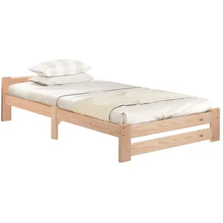 Rutaqian Massivholzbett Futonbett Massivholz Natur Bett aus mit Kopfteil und Lattenrost (Kompaktes Bett,Einfaches und Langlebiges Massivholzbett), (ohne Matratze)