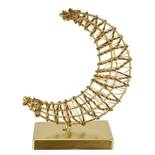 I.GE.A. LED-Dekofigur LED-Dekoobjekt Mond (1 St), Dekofigur Metall Gold warmweiß Timer Batteriebetrieb Weihnachtsdeko goldfarben