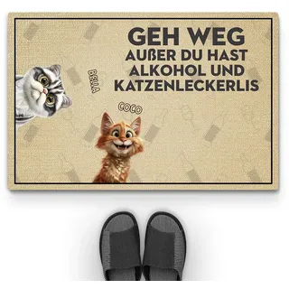 Geschenke Mall Personalisierte Fussmatte - Lustiger Spruch Über Alkohol Und Katzenleckerlis - Fussmatte Mit Namen, Geschenke fussmatte, Fussmatte Selbst Gestalten (2 Katzen)