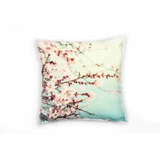 Paul Sinus Art Blumen, Kirschblüten, Frühling, rosa, blau Deko Kissen 40x40cm für Couch Sofa Lounge Zierkissen - Dekoration zum Wohlfühlen