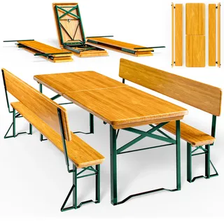 Casaria® 2er Set Bierzeltgarnitur mit Lehne 170 cm Klappbar Stabil 2X Bierbank 1x Breiter Tisch Holz Biertischgarnitur Festzeltgarnitur Biergarten