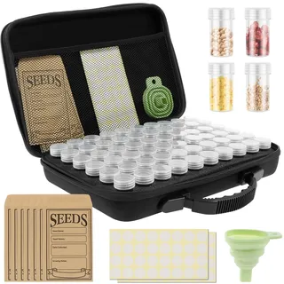 Jokapy 60 Slots Saatgut Aufbewahrung Box mit 7 Samentütchen, robuste Samen Aufbewahrung Organizer mit Etiketten Aufklebern und Trichter, Seed Storage, Samenbox für Gemüsesamen Blumensamen(schwarz)