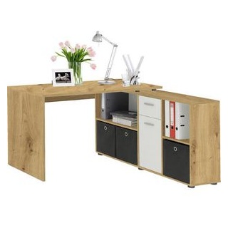 FMD-Möbel Schreibtischkombination Lex, 353-001, mit Sideboard, artisan eiche / weiß