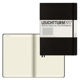 Leuchtturm1917 Notizbuch 310174 Master Slim, A4, kariert, 60 Blatt, schwarz, Hardcover