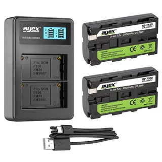 ayex 2x NP-F550 Akku für Sony + USB Dual-Ladegerät Kamera-Akku