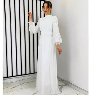 fashionshowcase Brautkleid Maxikleid Abaya-Stil - Vielseitiges Modest Brautkleid Ekru-Weiß Hijab Fashion weiß 48 (EU 46)
