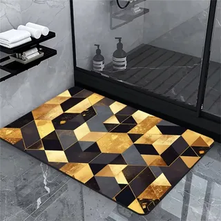 Hinnin Badezimmerteppich Badematte rutschfest Badematte Badteppich Badvorleger 90x120cm Badematten Badteppiche Duschmatte rutschfest, Duschvorleger Badezimmermatte rutschfest Stein Badematte Gelb