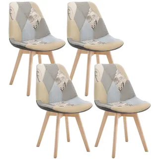 WOLTU Esszimmerstühle 4er Set, Küchenstühle mit Patchwork Design | mit Massivholz Beinen, Leinen, bis 150 kg belastbar, für Wohnzimmer Küche Esszimmer, Grau+Khaki