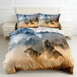 CIUNVXD 3D Wolf Theme Muster Bettbezug,Wolf Motiv Bettwäsche Set
