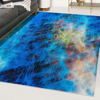 Mazovia Modern Teppich - Kurzflor Waschbar - Weich Teppich für Wohnzimmer, Schlafzimmer, Esszimmer – Teppiche Abstrakt - Bunt Blau 200 x 300 cm