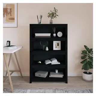 furnicato Bücherregal Klassisches aus massivem Kiefernholz 80 x 35 x 126 cm, 1-tlg., Regalwand mit viel Stauraum und Wandhalterung für das Arbeitszimmer schwarz 80 cm x 126 cm x 35 cm