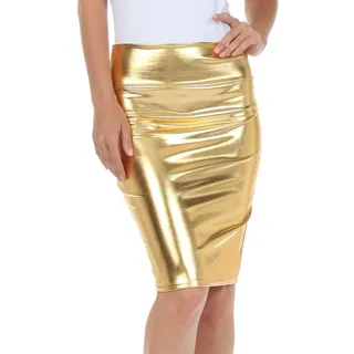 Sakkas 2695 Frauen glänzend Metallic Liquid High Taille Bleistift Rock - Gold - Large - L