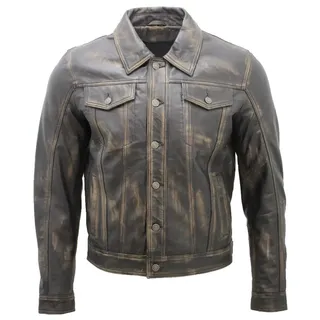 Herren Trucker Beiläufig Jahrgang Schwarz Lederhemd Jeans Jacke - XL