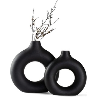 Vicbuy Dekovase (2 St), Keramik Vase, Vasen matt, Pampasgras-Vase, L+M schwarz