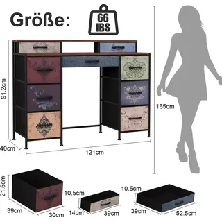 Retro Schminktisch - Frisiertisch - Mit Spiegel - Viel Stauraum mit 8+ Schubladen - USB-Ladeanschluss - LED-Lichtleiste - 109,2×28×97,3 cm - Make...