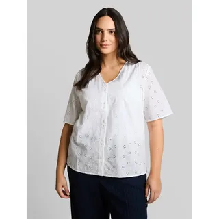 TOM TAILOR PLUS Kurzarmbluse Blusen & Shirts Plus Size - Bluse mit Lochstickerei weiß 46 EU