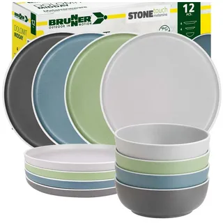 BRUNNER Geschirr-Set BRUNNER Camping Geschirrset DOLOMIT (12, 16, 36-Teile) BUNT Sortiert (12-tlg)