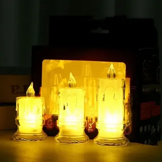 Transparente tropfenförmige elektronische Kerze mit Sockel, Kerze aus unzerbrechlichem Plexiglas, mit Batterie, LED-Stumpenkerzen-Set, 3-teilig, e...