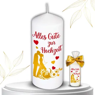 Hochzeitskerze Alles Gute zur Hochzeit Geschenk Brautpaar Traukerze weiß Gold