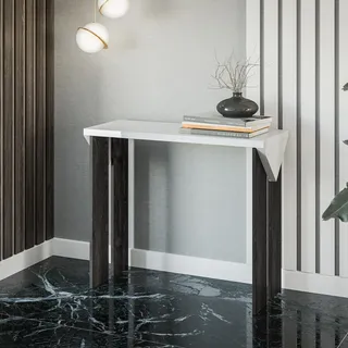 TROP Konsolentisch 90x30 cm Weiß Hochglanz Schwarz, schmaler Flurtisch | Schmaler Wandtisch 90 x 30 x 75 cm für Flur, Wohnzimmer oder als Schminktisch
