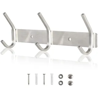 Wandgarderobe, Garderobenständer Aus Edelstahl, Kleiderbügel, Wandgarderobe, Wandhaken Für Jacken, Mäntel, Schals, Handtaschen Usw. (silber, 3 Haken)