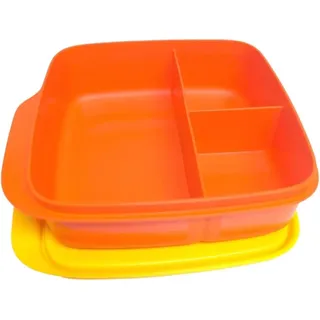 Tupperware to Go Lunchbox Clevere Pause 550ml mit Trennwand Eco+ Schule Brotdose mit Abteilung Sandwichbox 550 ml mit drei Fächern orange gelb Kindergarten Schule Sport