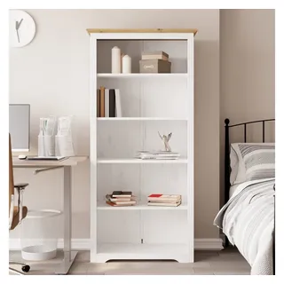 furnicato Bücherregal Klassisches 82 x 40 x 173 cm in Weiß und Braun, 1-tlg., Massivholz-Regalwand mit 5 Fächern und Wandhalterung für das Zuhause braun