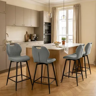 WAFTING Barhocker 360° drehbar Sitzhöhe 65 cm, 4er Set, Dunkelgrau | Fußstütze und Rückenlehne, belastbar bis 130 kg, Tragegriff, für Kücheninsel, Küchenzeile und Essecke