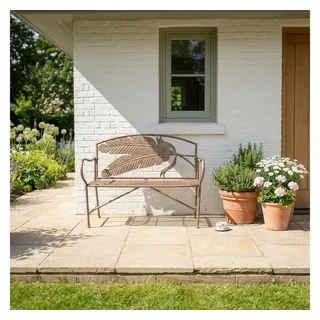 Antikas Dekokissen Gartenbank Vintage kupfer lackiert aus Eisen mit Blattmotiv, H.89 cm