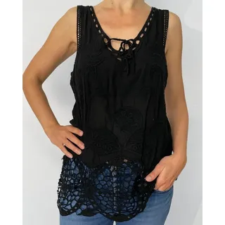 ITALY VIBES Blusentop - Shirttop  - Häkeltop “Vanda” – Boho-Chic für jede Gelegenheit - ONE SIZE passt hier Gr. S - L schwarz