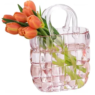 Rosa Glasvase in Handtaschenform für Blumen und Dekoration - Rosa