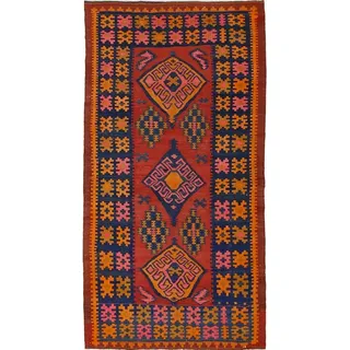 Nain Trading Orientteppich Perser Kelim Fars Azerbaijan Antik 285x146 Handgewebt Orientteppich, Läufer, Höhe: 0.4 mm blau|grau